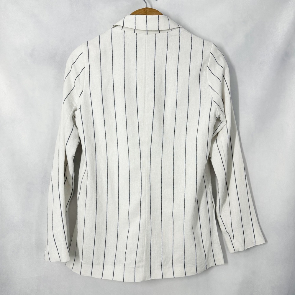 Abercrombie & Fitch Linen Pinstripe Long Sleeve White Blazer Womens Size Small - Picture 9 of 14
